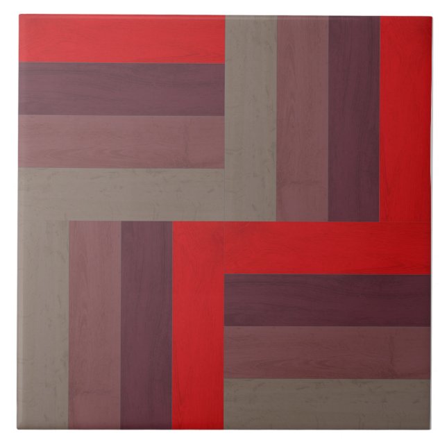 Scarlet Patchwork Wood Textured Ceramic Tile (Front)