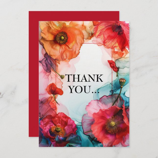 Scarlet Petal Elegance  Thank You Card (Front/Back)