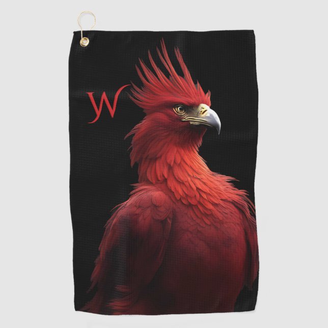 Scarlet Phoenix Sits Proudly Initial Golf Towel (Front)