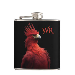 Scarlet Phoenix Sits Proudly Monogram Hip Flask
