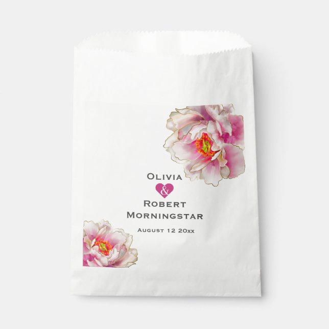 Scarlet Pink Floral Peony  Favour Bags (Front)