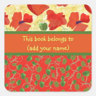 Scarlet Poppies and Buds: Sheet of 20 Bookplates Square Sticker