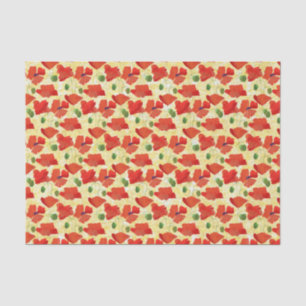 Scarlet Poppies Floral Pattern on Golden Yellow Tissue Paper