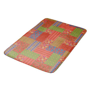Scarlet Poppies Patterns Nostalgic Faux Patchwork Bath Mat