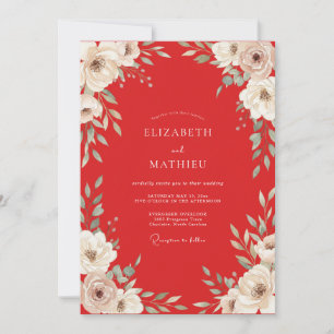 Scarlet Ranunculus Eucalyptus Wedding Invitation