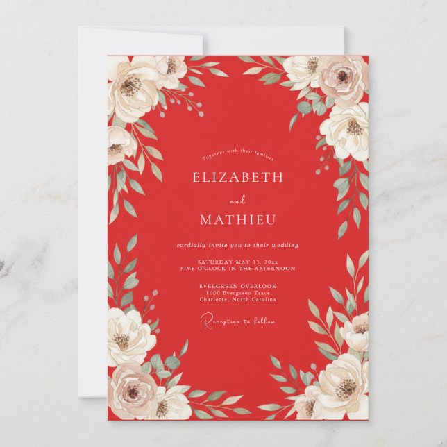 Scarlet Ranunculus Eucalyptus Wedding Invitation (Front)