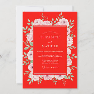 Scarlet Ranunculus Foliage Eucalyptus Wedding Invitation
