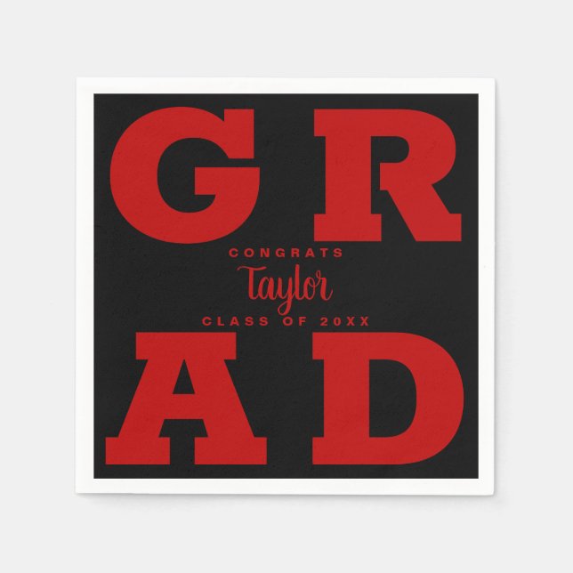 Scarlet Red and Black Graduation Napkin (Front)