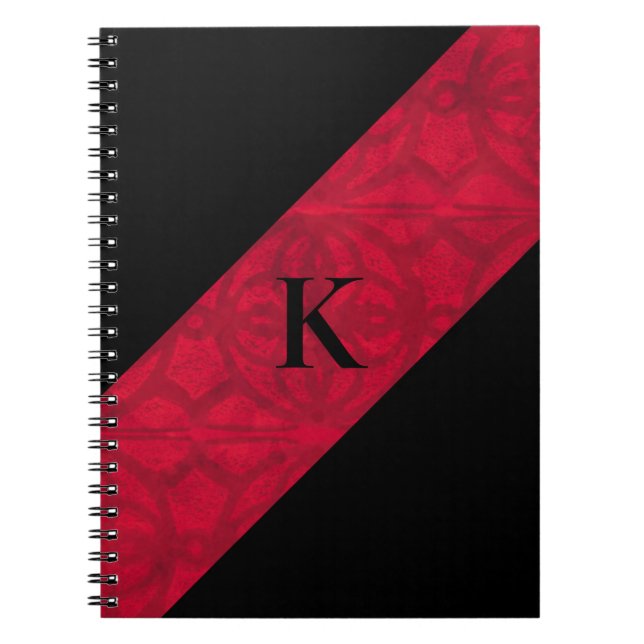 Scarlet Red Batik Black Monogrammed Notebook (Front)