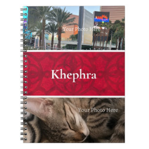 Scarlet Red Batik Photo Collage, Border, Name Notebook