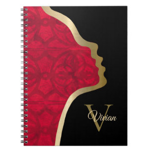 Scarlet Red Black And Gold Face Notebook