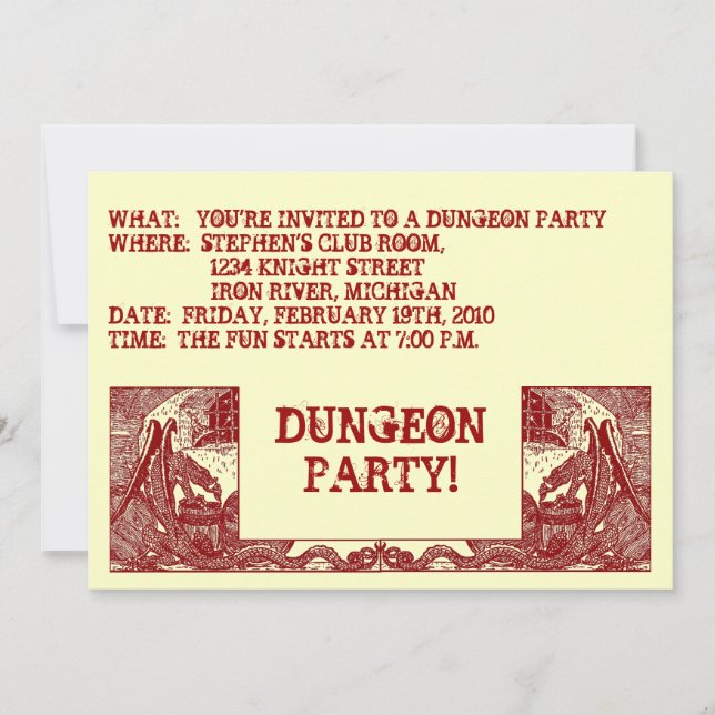 SCARLET RED DRAGONS IN DUNGEONS ~PARTY INVITATION! INVITATION (Front)