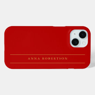 Scarlet Red Gold Colours Add Name Script iPhone 15 Case