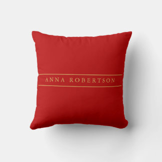 Scarlet Red Gold Colours Add Name Script Cushion