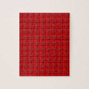 Scarlet Red Grey Black Plaid Tartan Pattern Jigsaw Puzzle