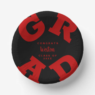 Scarlet Red on Black Custom Graduation Paper Plate