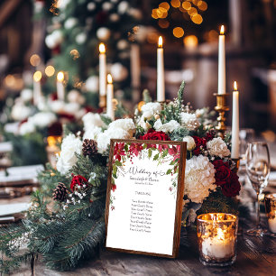 Scarlet Red Poinsettia Floral Guests Seating Pedestal Sign