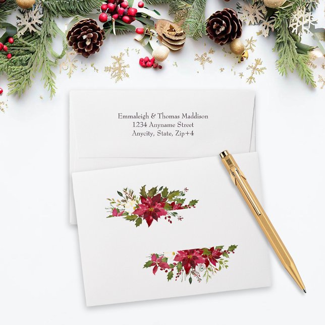 Scarlet Red Poinsettia Floral Wedding White Envelope (Creator Uploaded)