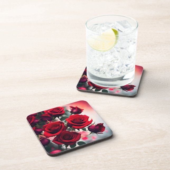 Scarlet Red Rose Bouquet,  Coaster (Right Side)