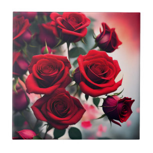 Scarlet Red Roses, Ceramic Tile