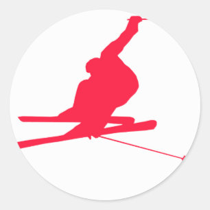 Scarlet Red Snow Ski Classic Round Sticker