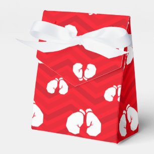 Scarlet Red, White, Chevron, Boxer, Boxing Gloves Favour Box