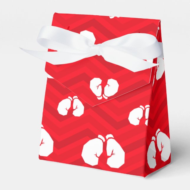 Scarlet Red, White, Chevron, Boxer, Boxing Gloves Favour Box (Front Side)