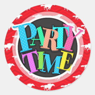 Scarlet Red, White, Chevron, Horse Racing Classic Round Sticker