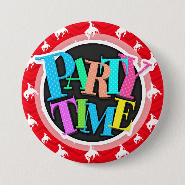 Scarlet Red, White, Chevron, Rodeo Cowboy 7.5 Cm Round Badge (Front)