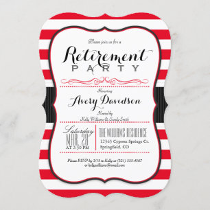 Scarlet Red & White; Elegant Retirement Party Invitation