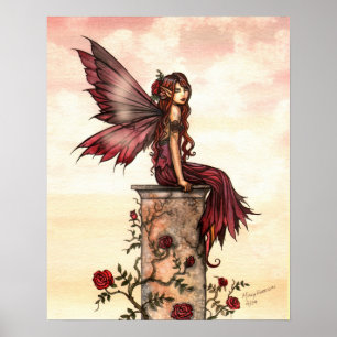 Scarlet Rose Fairy Fantasy Art Poster