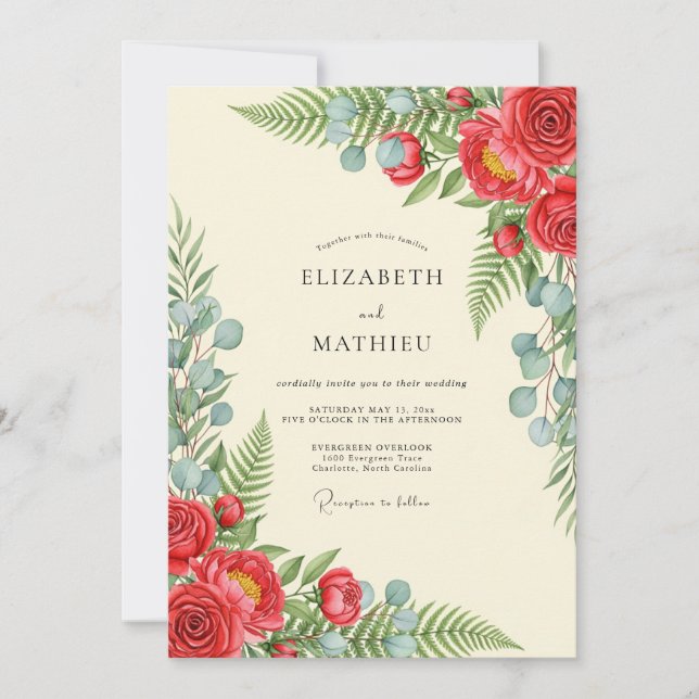 Scarlet Scenic Botanical Wedding Invitation (Front)