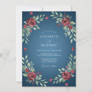 Scarlet Slate Leafy Wedding Invitation