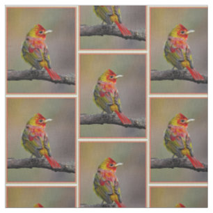 Scarlet Tanager Molting - Original Photograph Fabric