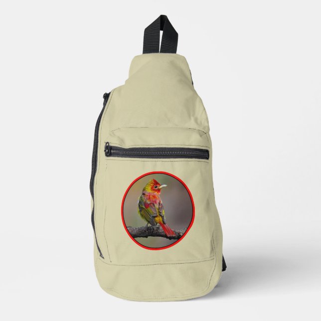 Scarlet Tanager Molting Original Photograph Sling Bag (Front)