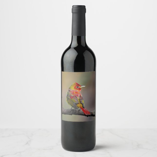 Scarlet Tanager Molting - Original Photograph Wine Label (Front)