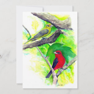 Scarlet Tanagers Birds Watercolor Painting Thank You Card