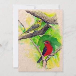 Scarlet Tanagers Birds Watercolor Thank You Card