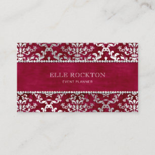 Scarlet thread Red Glimmer Damask Silver Love Business Card