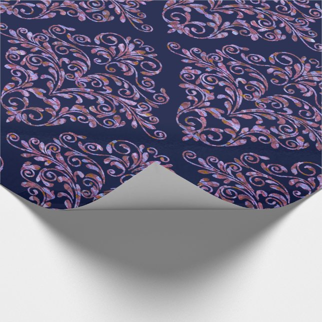 Scarletphylo Elegant Royal Bleu Damask 30" x 6' Wrapping Paper (Corner)