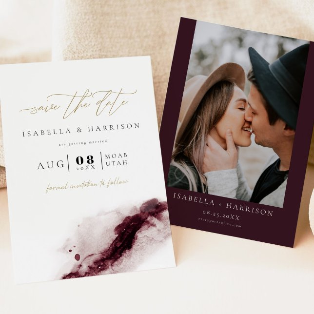 SCARLETT Boho Burgundy and Gold Save the Date Invitation (Creator Uploaded)