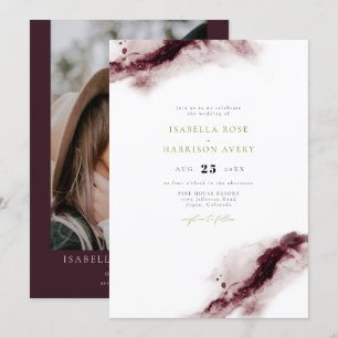 SCARLETT   Boho Burgundy Gold Watercolor Wedding Invitation