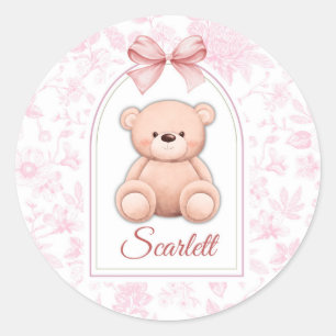 Scarlett   Custom Pink Teddy Bear Nursery Design  Classic Round Sticker