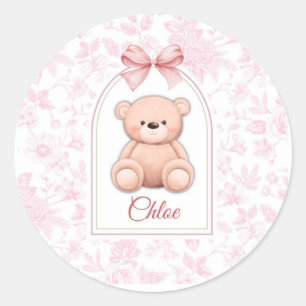 Scarlett   Custom Pink Teddy Bear Nursery Design  Classic Round Sticker