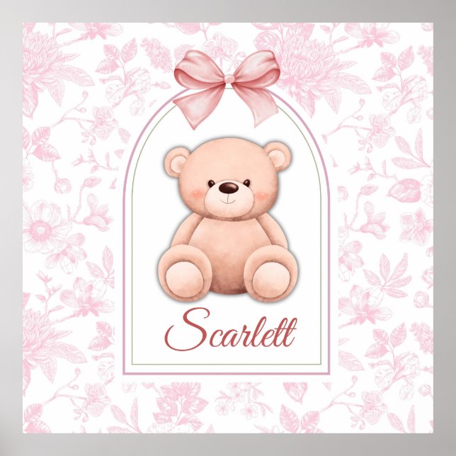 Scarlett | Custom Pink Teddy Bear Nursery Design  Poster (Front)