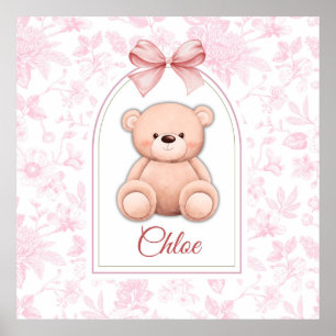 Scarlett   Custom Pink Teddy Bear Nursery Design  Poster