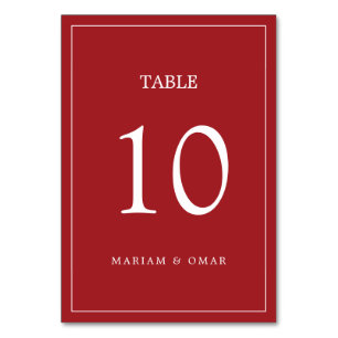 Scarlett Red Minimalist Script with Border Wedding Table Number