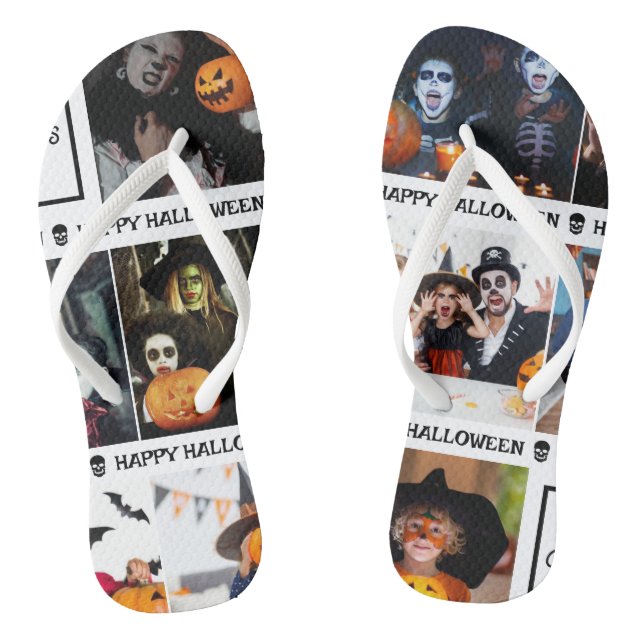 Scary Add Your Own Photo Monogram Happy Halloween Flip Flops (Footbed)