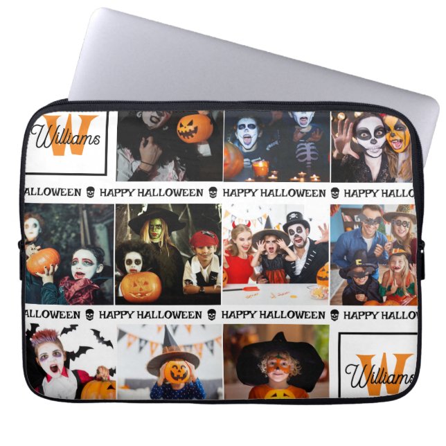 Scary Add Your Own Photo Monogram Happy Halloween Laptop Sleeve (Front)