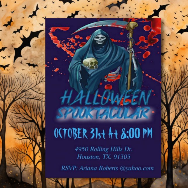 Scary Adult Grim Reaper Halloween Party  Invitation (Creator Uploaded)